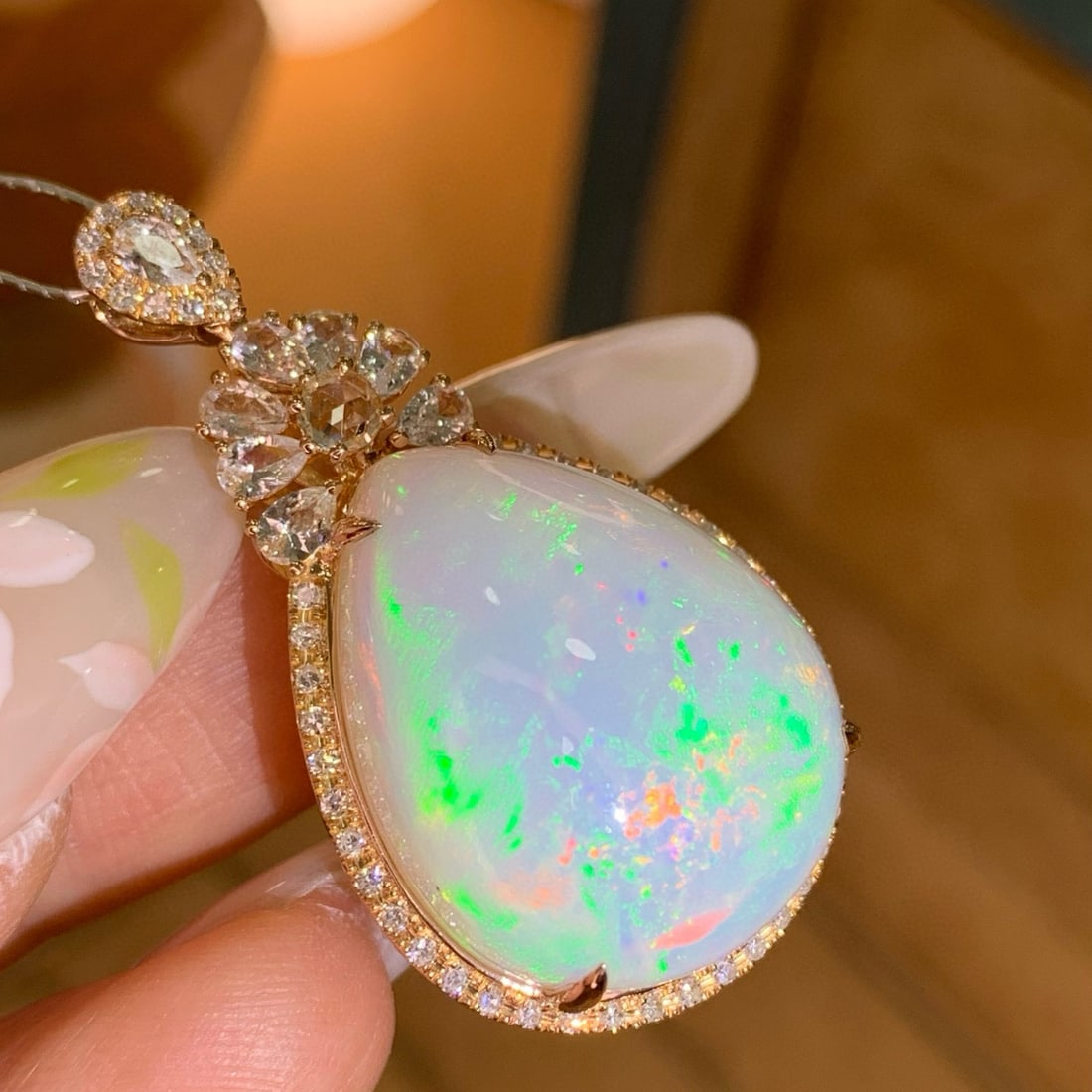 14k Gold 18.74 Ctw Natural Opal & Diamond Pendant( Without Chain ) - 4