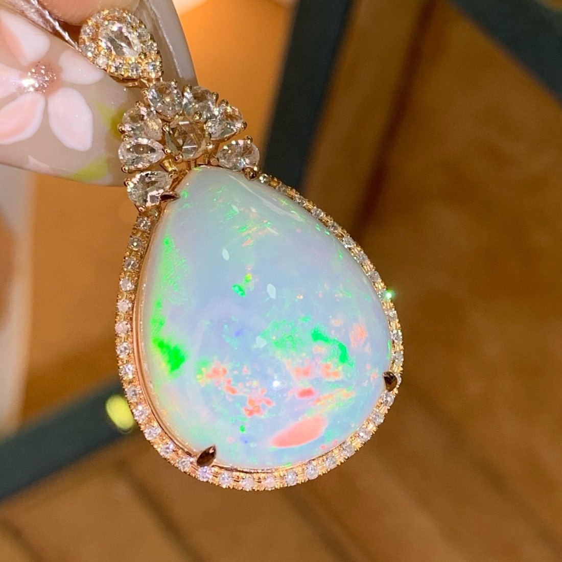 14k Gold 18.74 Ctw Natural Opal & Diamond Pendant( Without Chain ) - 5