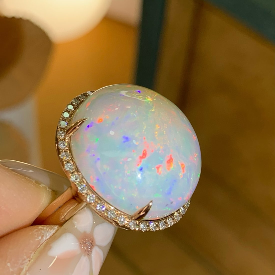 14k Gold 14.7 Ctw Natural Opal & Diamond Ring - 2