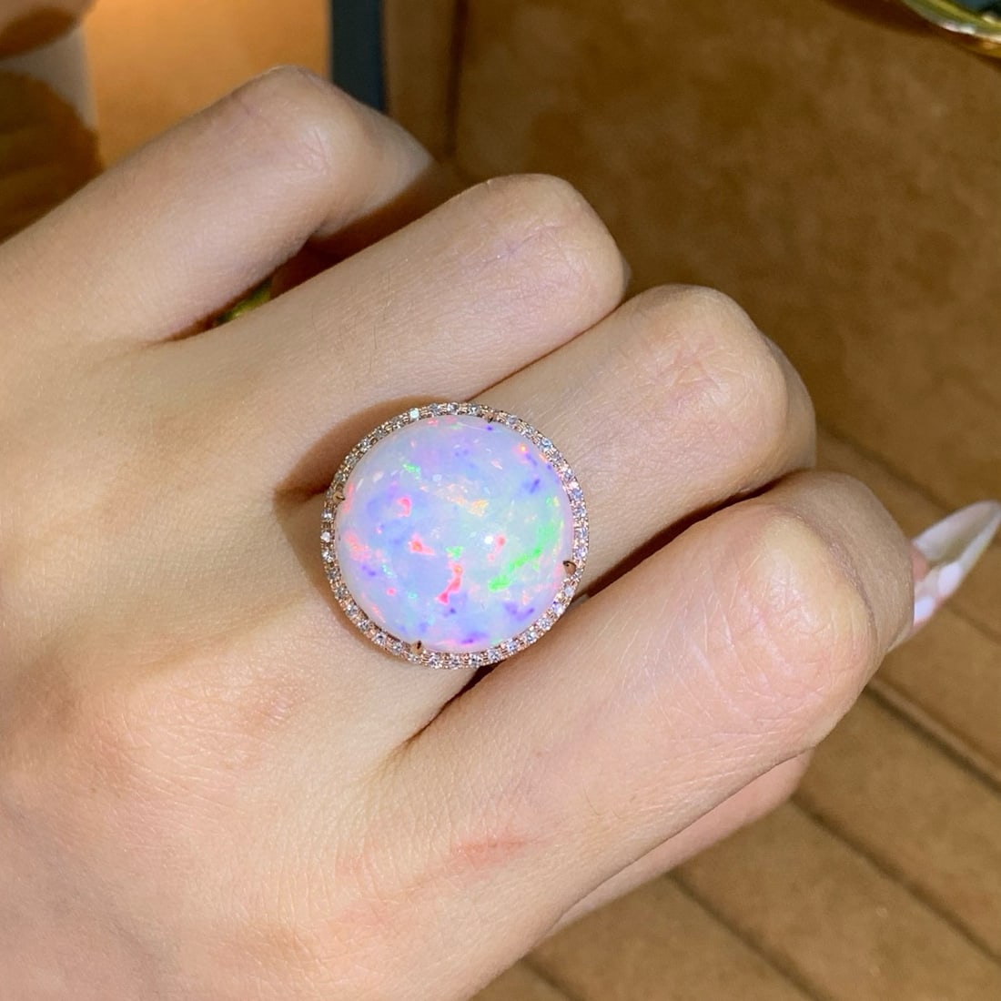 14k Gold 14.7 Ctw Natural Opal & Diamond Ring - 4