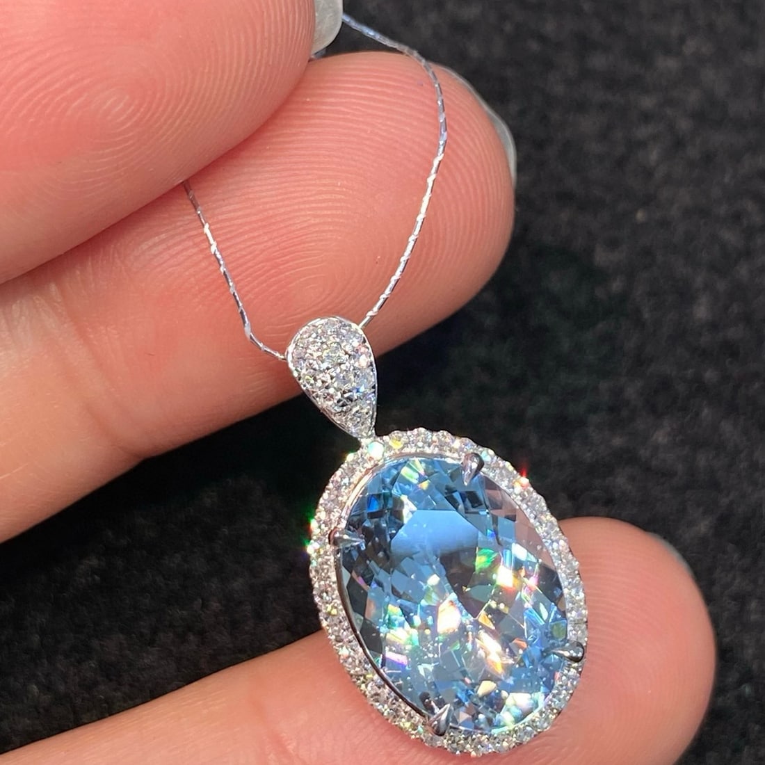 14k Gold 4.85 Ct Natural Aquamarine & Diamond Pendant( Without Chain ) - 2