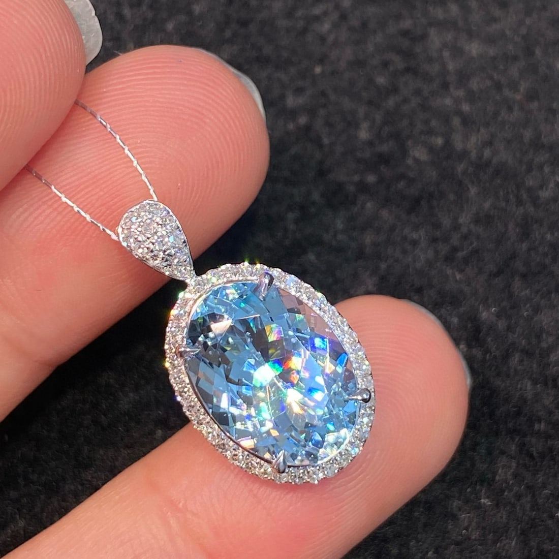 14k Gold 4.85 Ct Natural Aquamarine & Diamond Pendant( Without Chain ) - 3