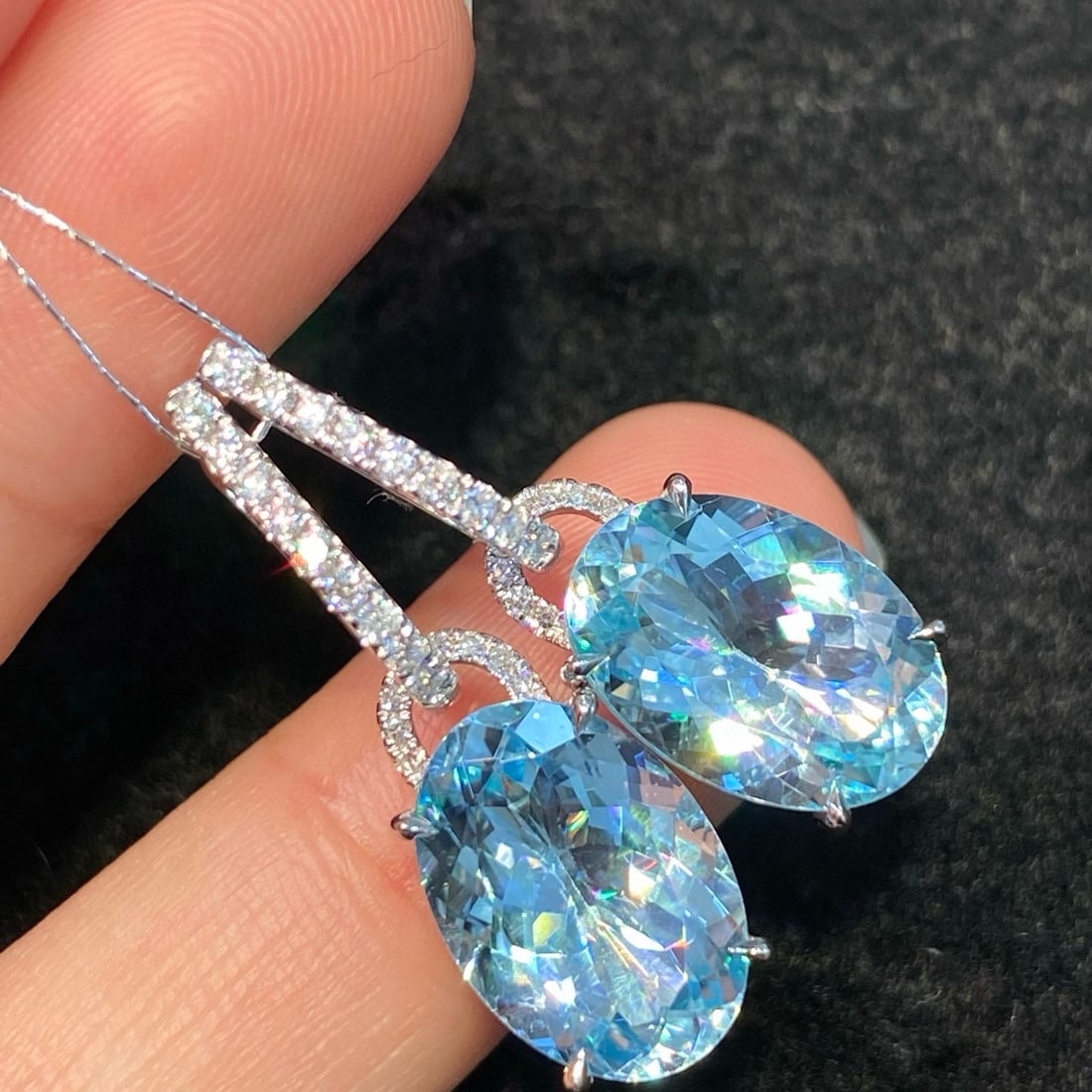 14k Gold 10.31 Ctw Natural Aquamarine & Diamond Earrings - 2