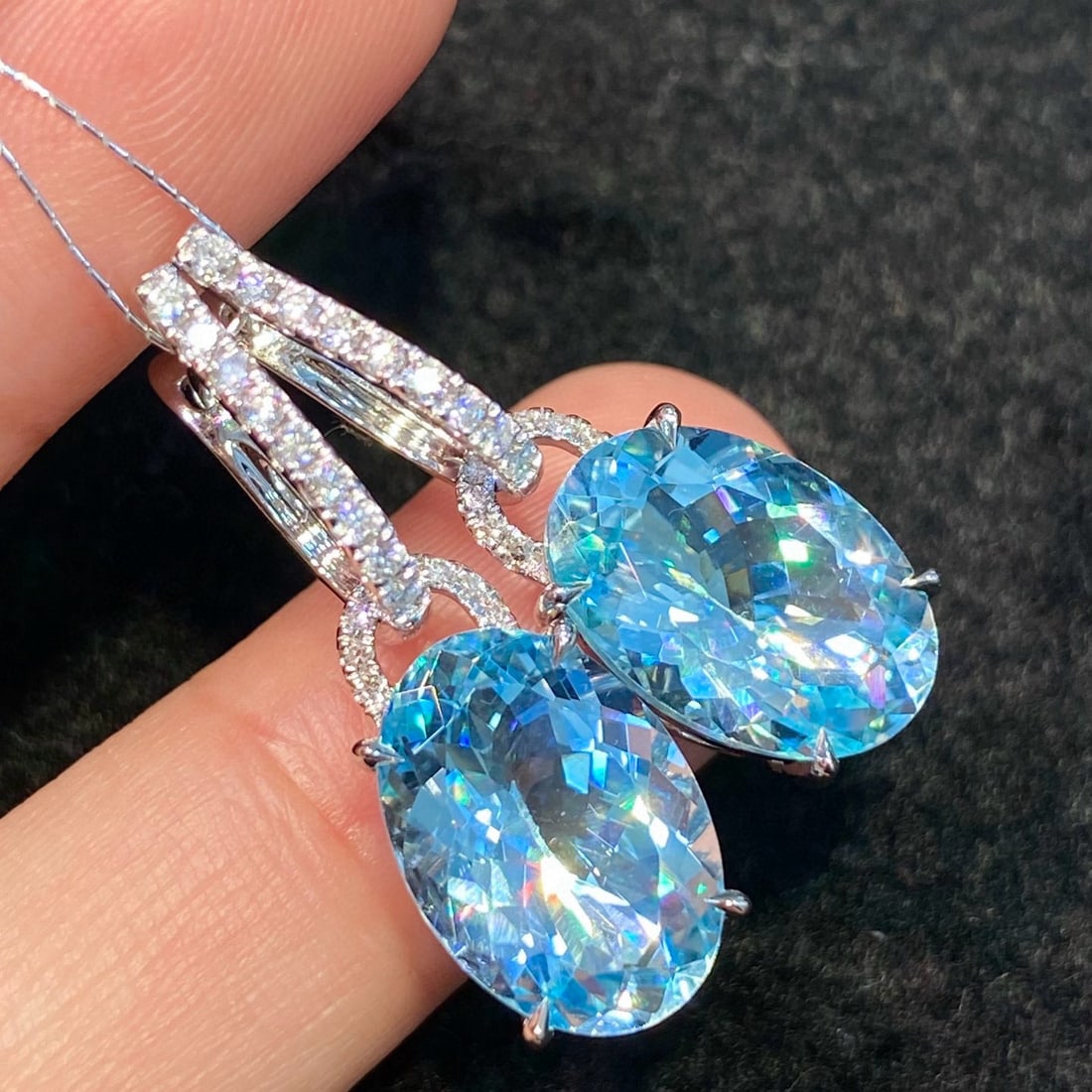 14k Gold 10.31 Ctw Natural Aquamarine & Diamond Earrings - 3