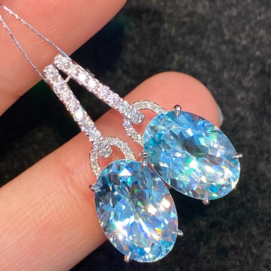 14k Gold 10.31 Ctw Natural Aquamarine & Diamond Earrings - 4