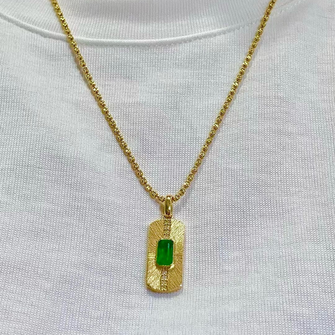14k Gold 0.70 Ctw Vivid Green Natural Emerald & Diamond Pendant( Without Chain ) - 6