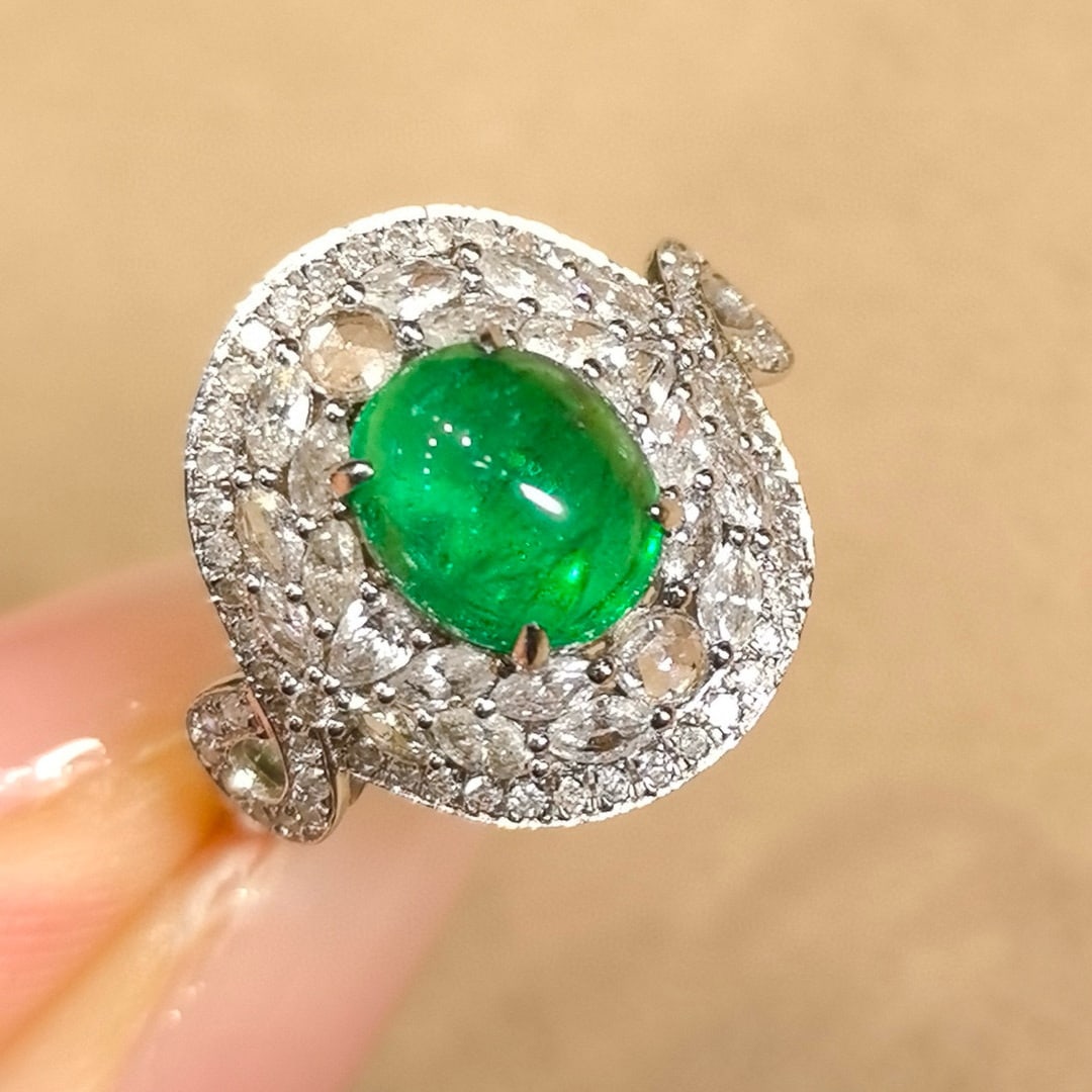 14k Gold 3.41 Ctw Vivid Green Natural Emerald & Diamond Ring - 3
