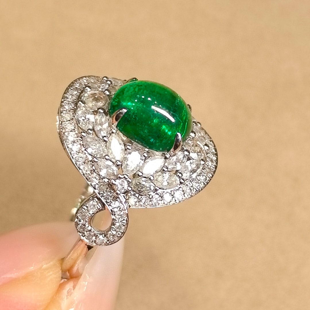 14k Gold 3.41 Ctw Vivid Green Natural Emerald & Diamond Ring - 4