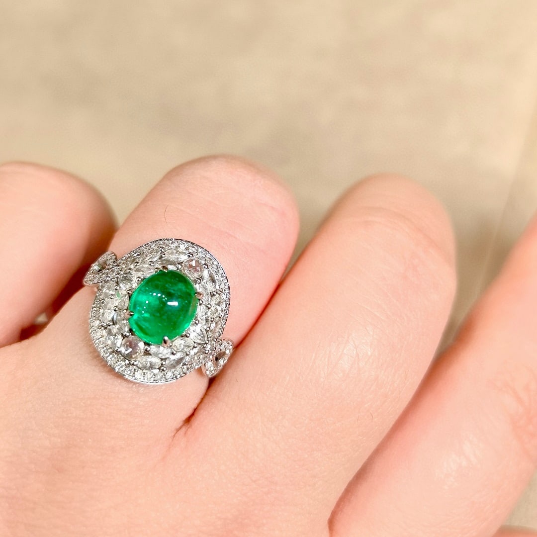 14k Gold 3.41 Ctw Vivid Green Natural Emerald & Diamond Ring - 6