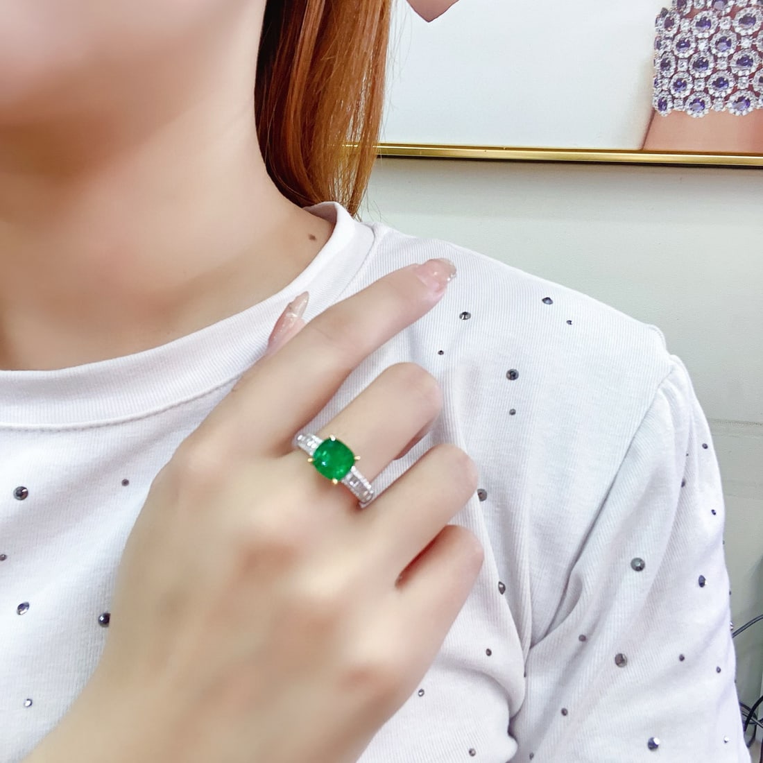 14k Gold 2.61 Ctw Vivid Green Natural Emerald & Diamond Ring - 6