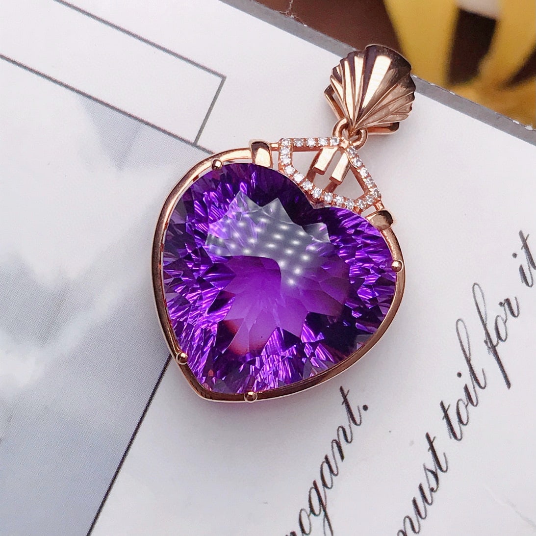 14k Gold 18.5 Ct Natural Amethyst & Diamond Pendant( Without Chain ) - 2