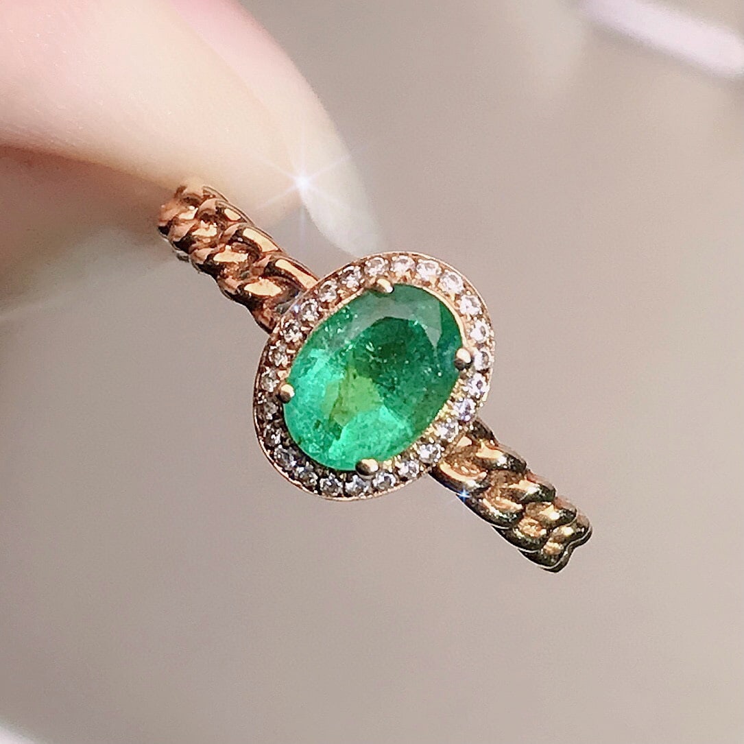 14k Gold 0.85 Ctw Natural Emerald & Diamond Ring - 3