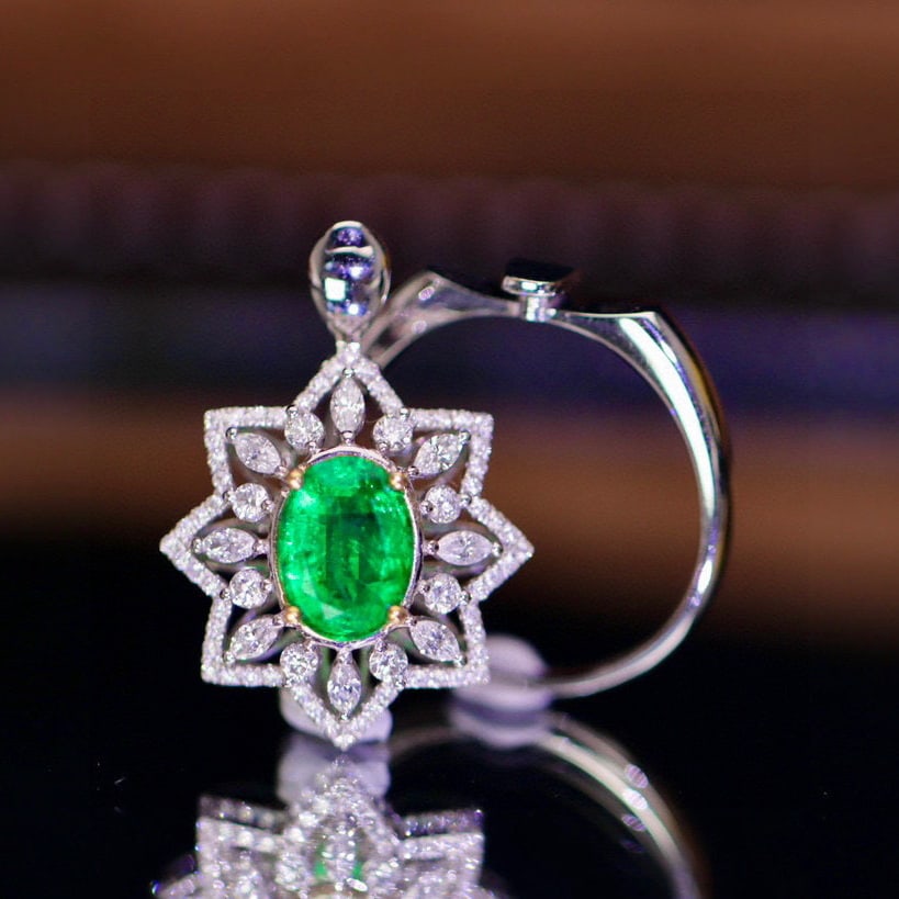 14k Gold 1.75 Ctw Vivid Green Natural Emerald & Diamond Ring/pendant( Without Chain ) - 3