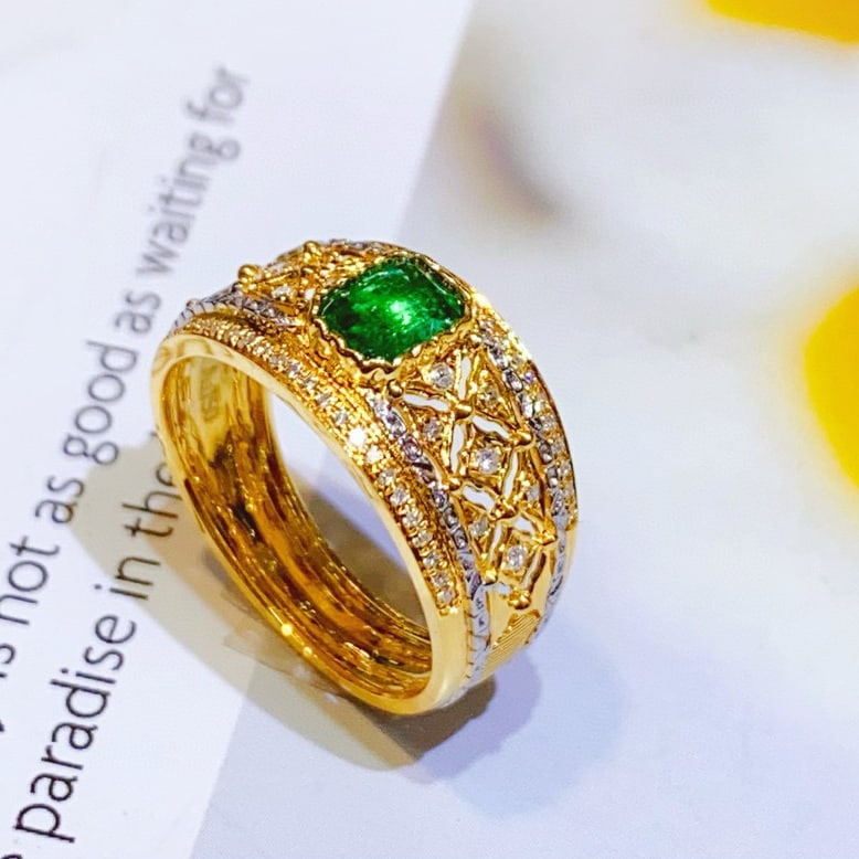 14k Gold 0.55 Ct Natural Emerald & Diamond Ring - 2
