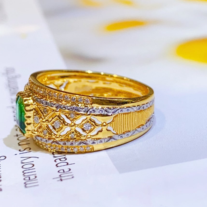 14k Gold 0.55 Ct Natural Emerald & Diamond Ring - 3