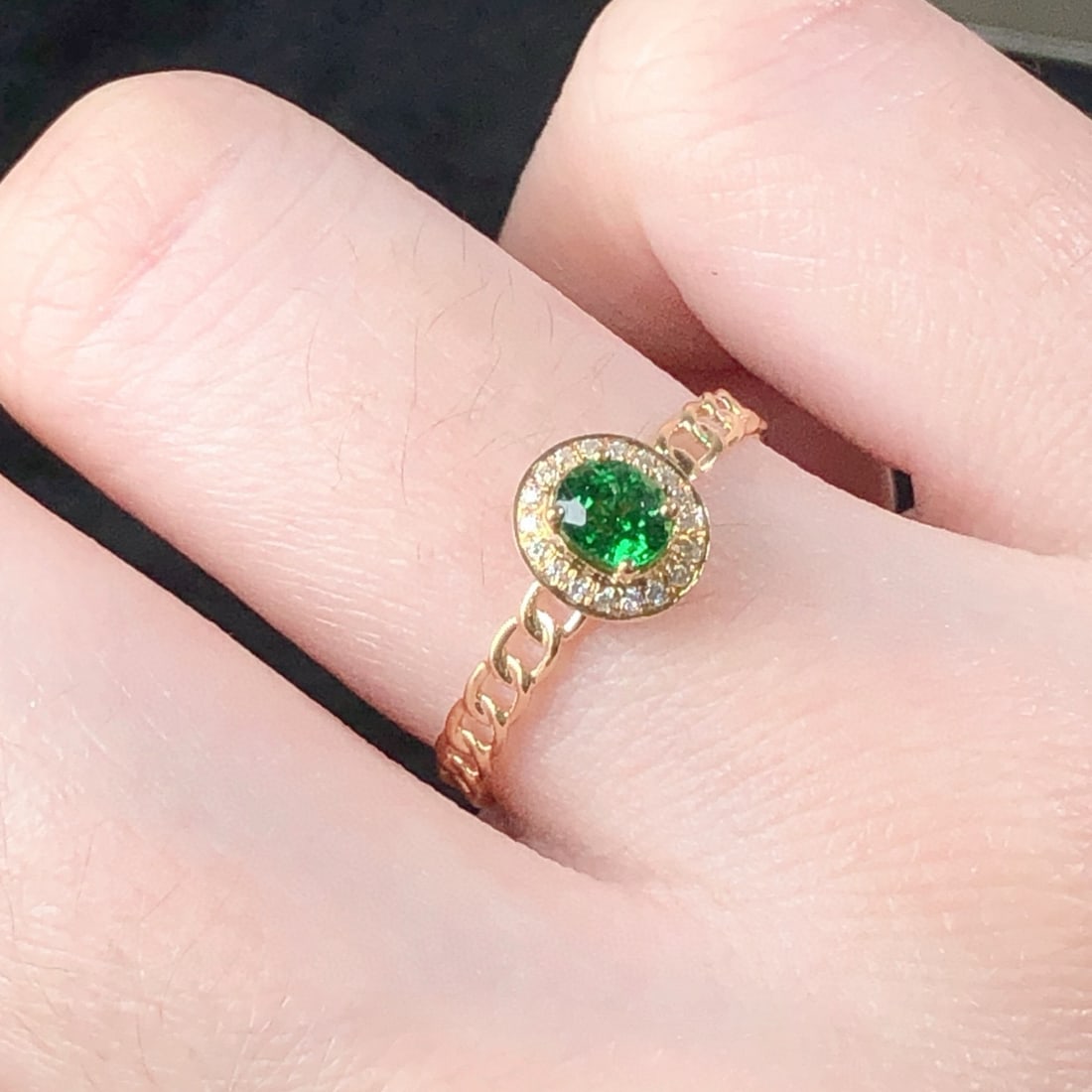 14k Gold 0.45 Ctw Natural Tsavorite & Diamond Ring - 8