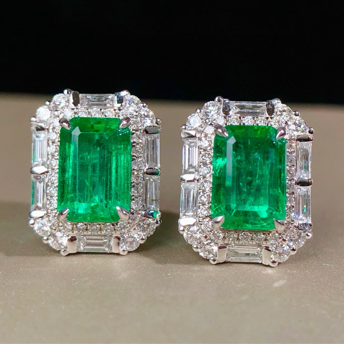 14k Gold 3.08 Ctw Vivid Green Natural Emerald & Diamond Earrings (1 of 8)