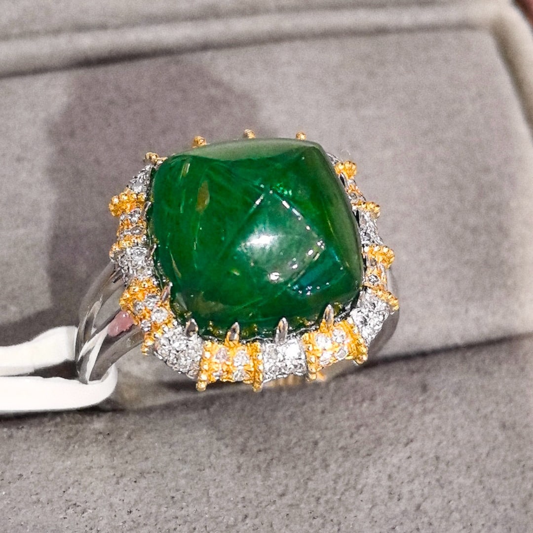 14k Gold 9.57 Ctw Natural Emerald & Diamond Ring - 4