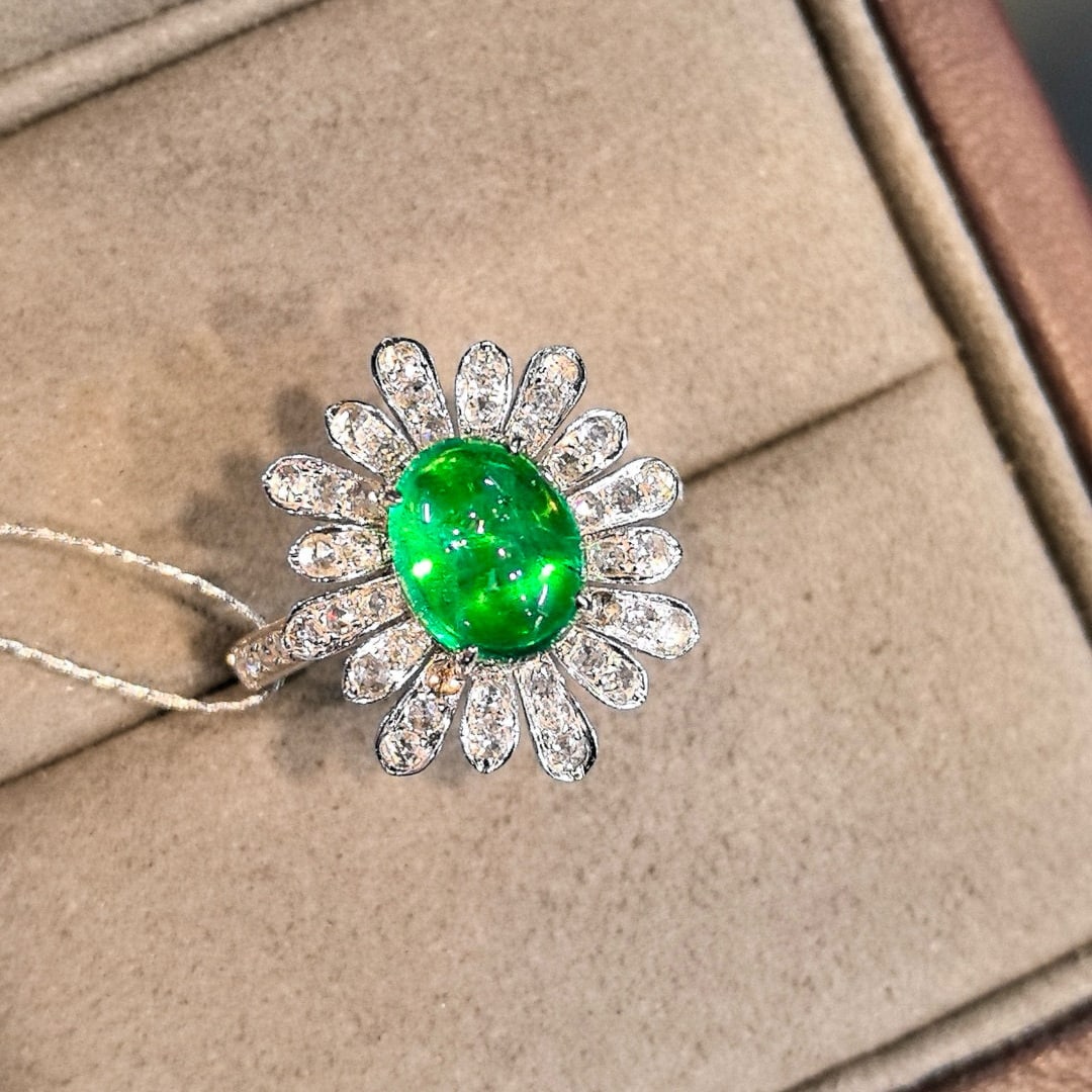 14k Gold 3.28 Ctw Vivid Green Natural Emerald & Diamond Ring - 5