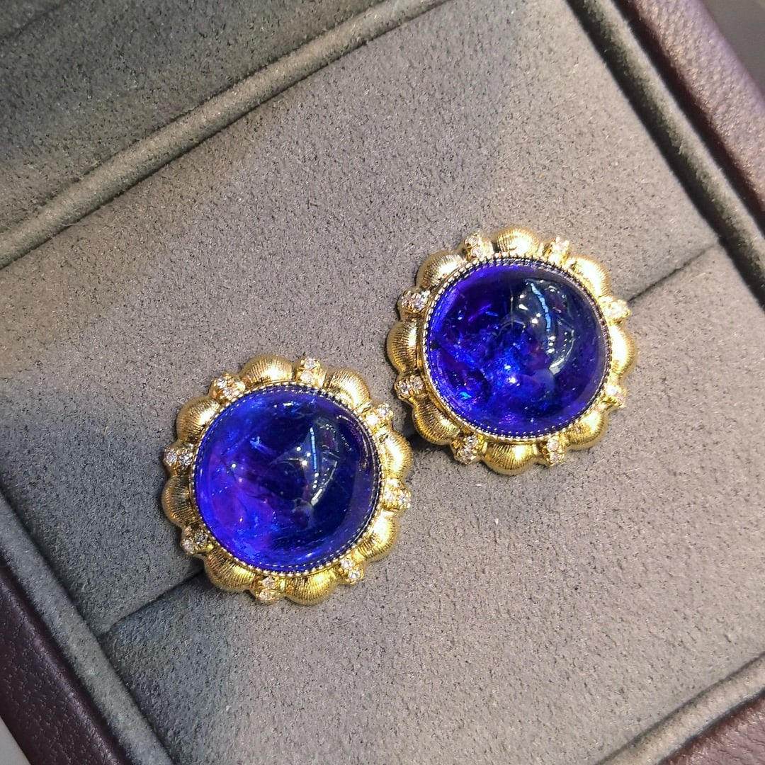 14k Gold 17.33 Ct Natural Tanzanite & Diamond Earrings - 2