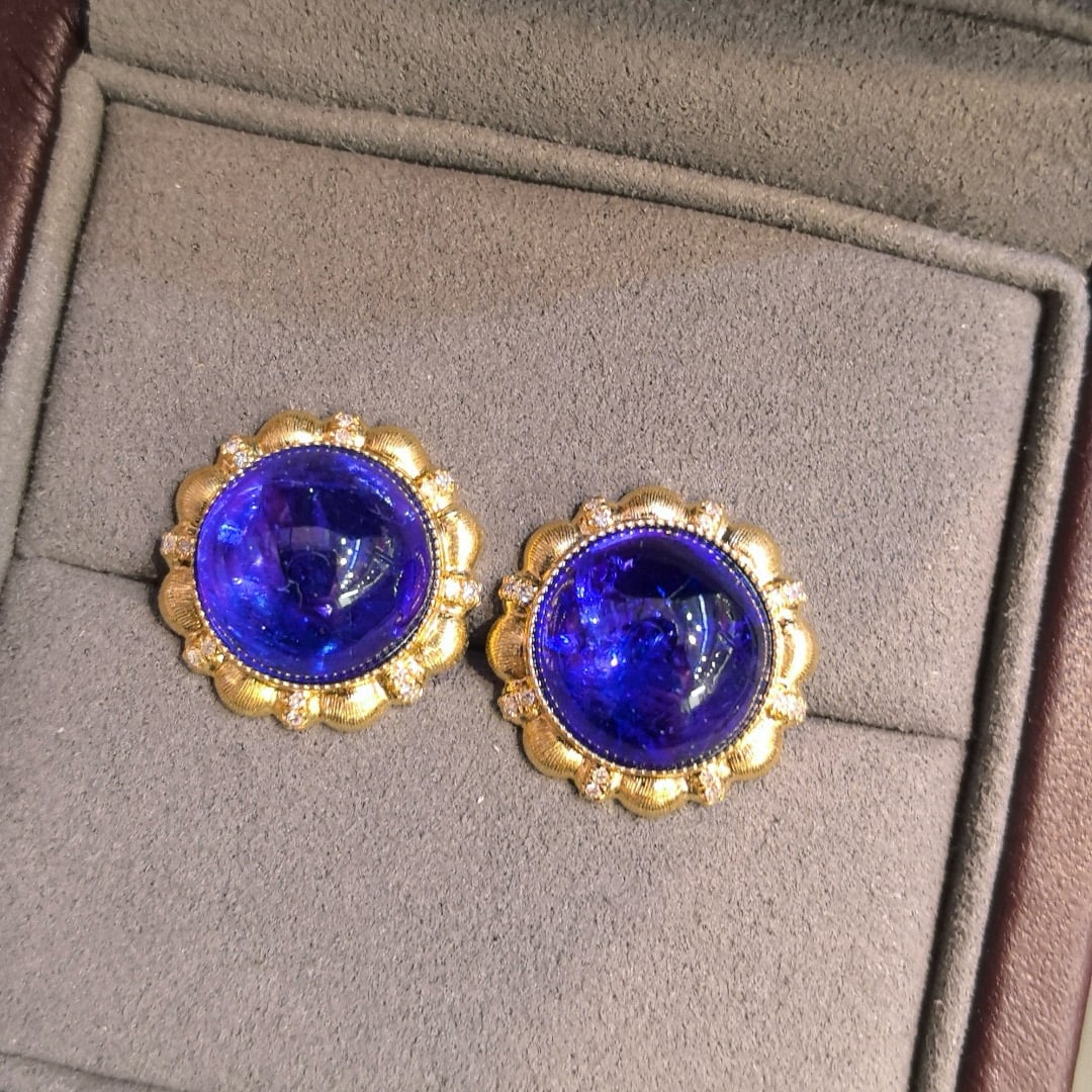 14k Gold 17.33 Ct Natural Tanzanite & Diamond Earrings - 4