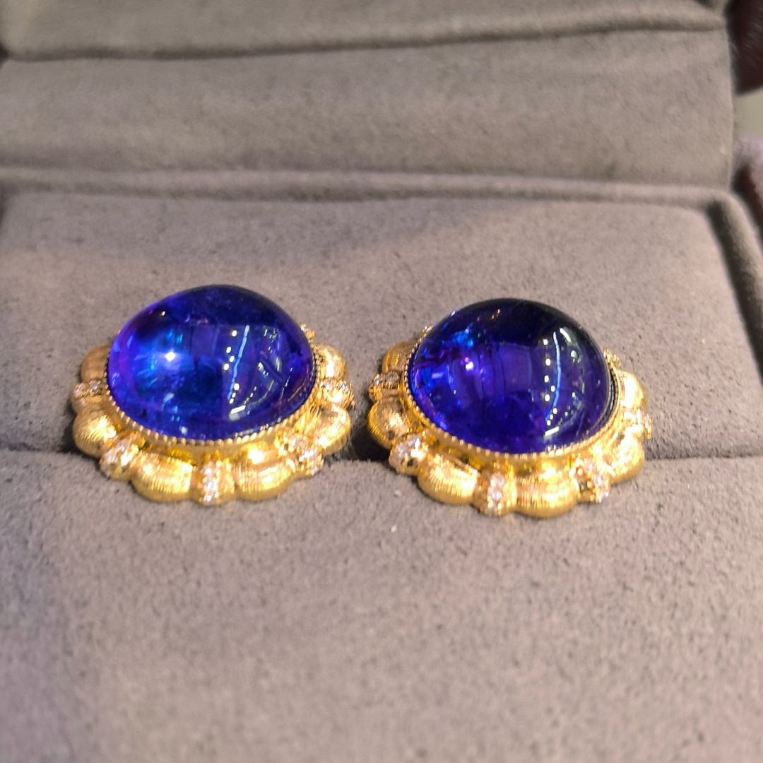 14k Gold 17.33 Ct Natural Tanzanite & Diamond Earrings - 6