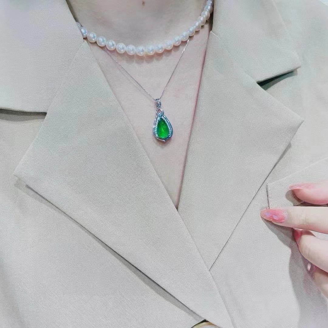 14k Gold 3.39 Ctw Vivid Green Natural Emerald & Diamond Pendant( Without Chain ) - 5