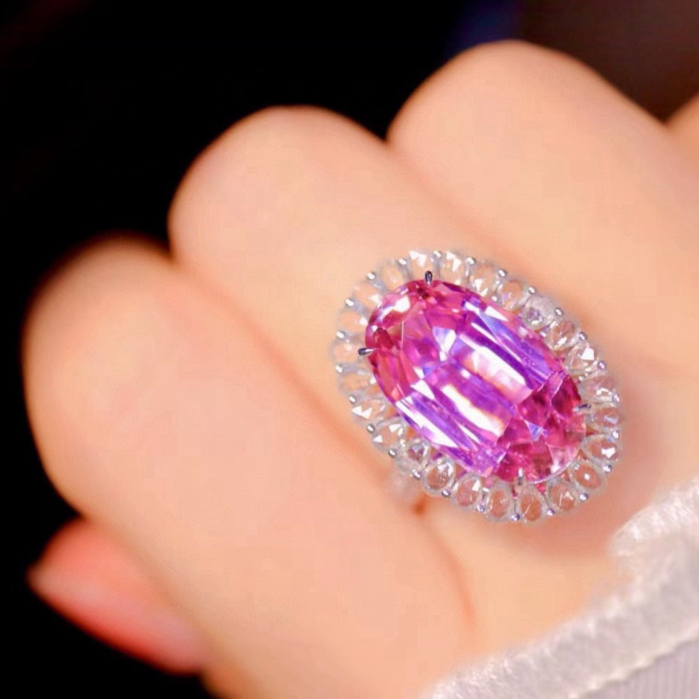 14k Gold 10.88 Ctw Natural Kunzite & Sapphire Ring - 5