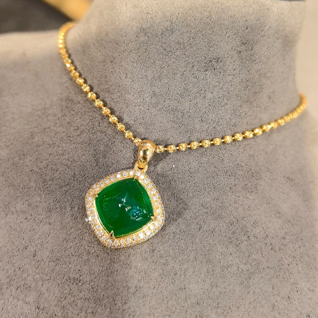 14k Gold 5.80 Ctw Vivid Green Natural Emerald & Diamond Pendant( Without Chain ) - 6