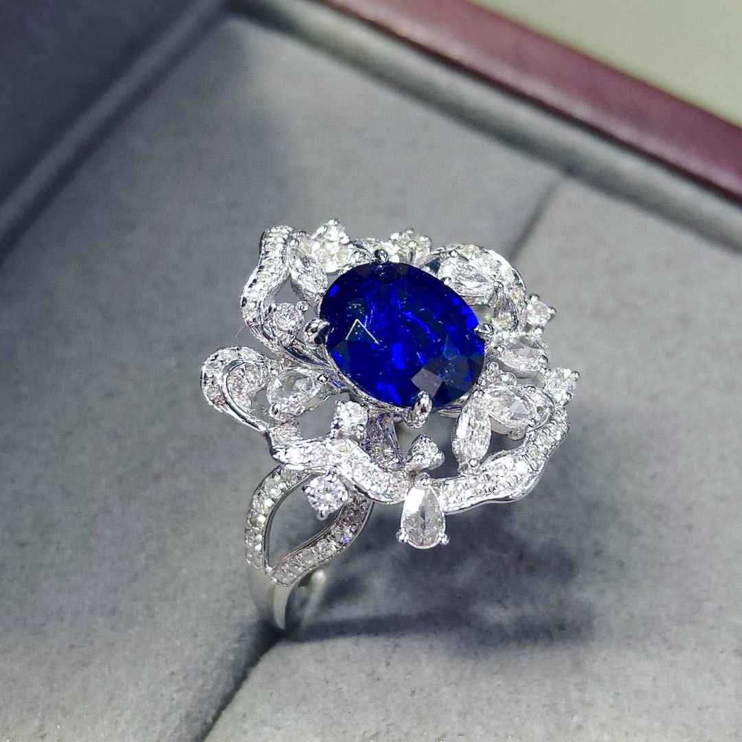 14k Gold 2.73 Ctw Natural Sapphire & Diamond Ring - 2