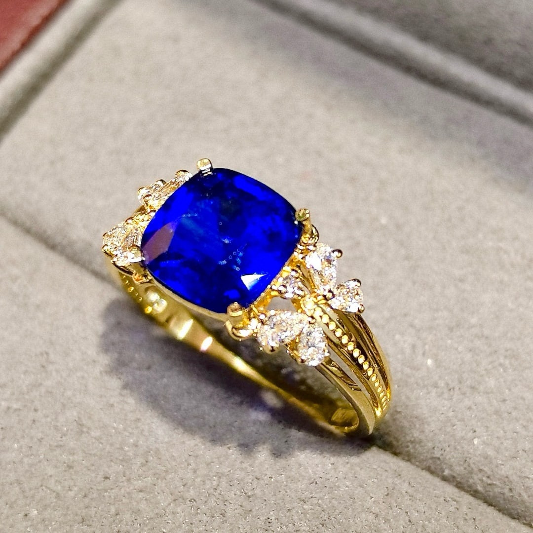 14k Gold 2.69 Ctw Natural Sapphire & Diamond Ring - 4