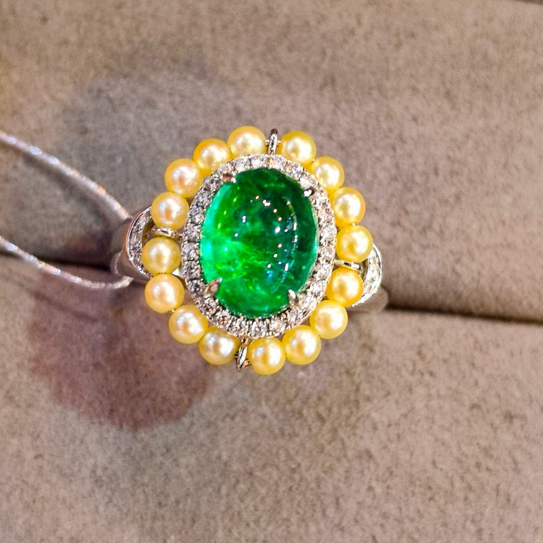 14k Gold 2.66 Ctw Vivid Green Natural Emerald & Diamond Ring - 2