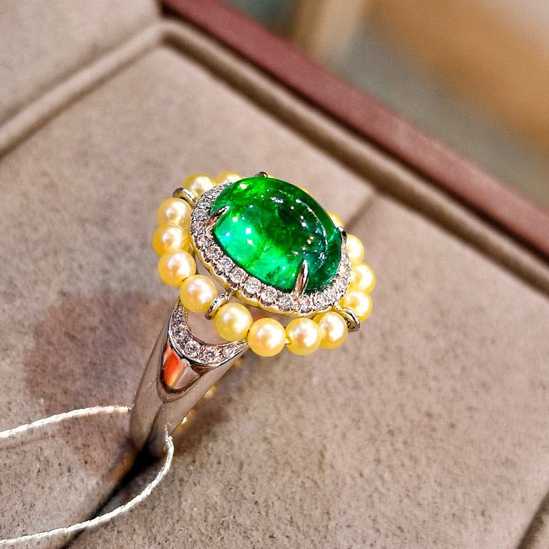 14k Gold 2.66 Ctw Vivid Green Natural Emerald & Diamond Ring - 5