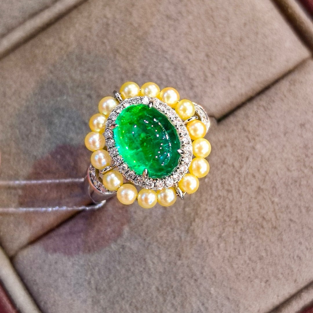 14k Gold 2.66 Ctw Vivid Green Natural Emerald & Diamond Ring - 6