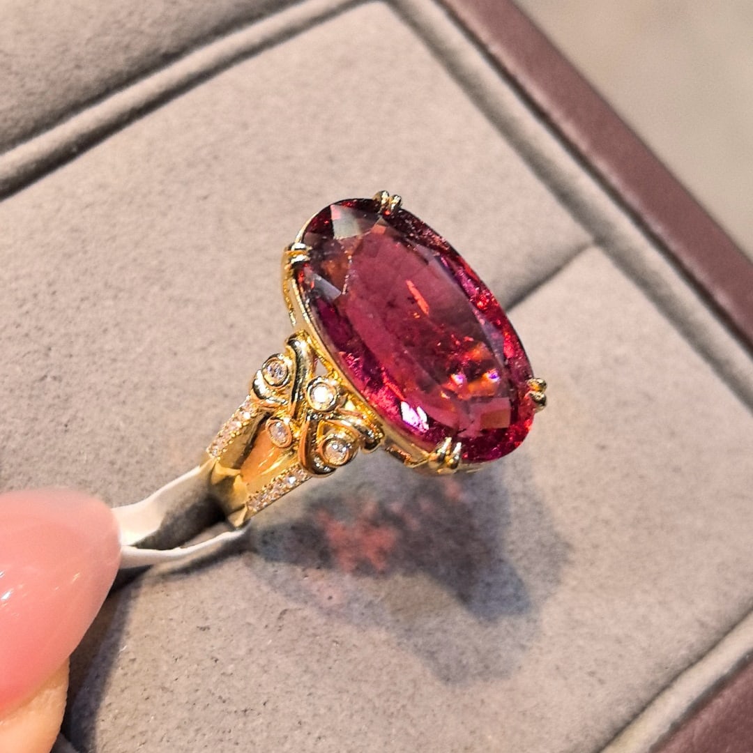 14k Gold 8.17 Ctw Natural Tourmaline & Diamond Ring - 2