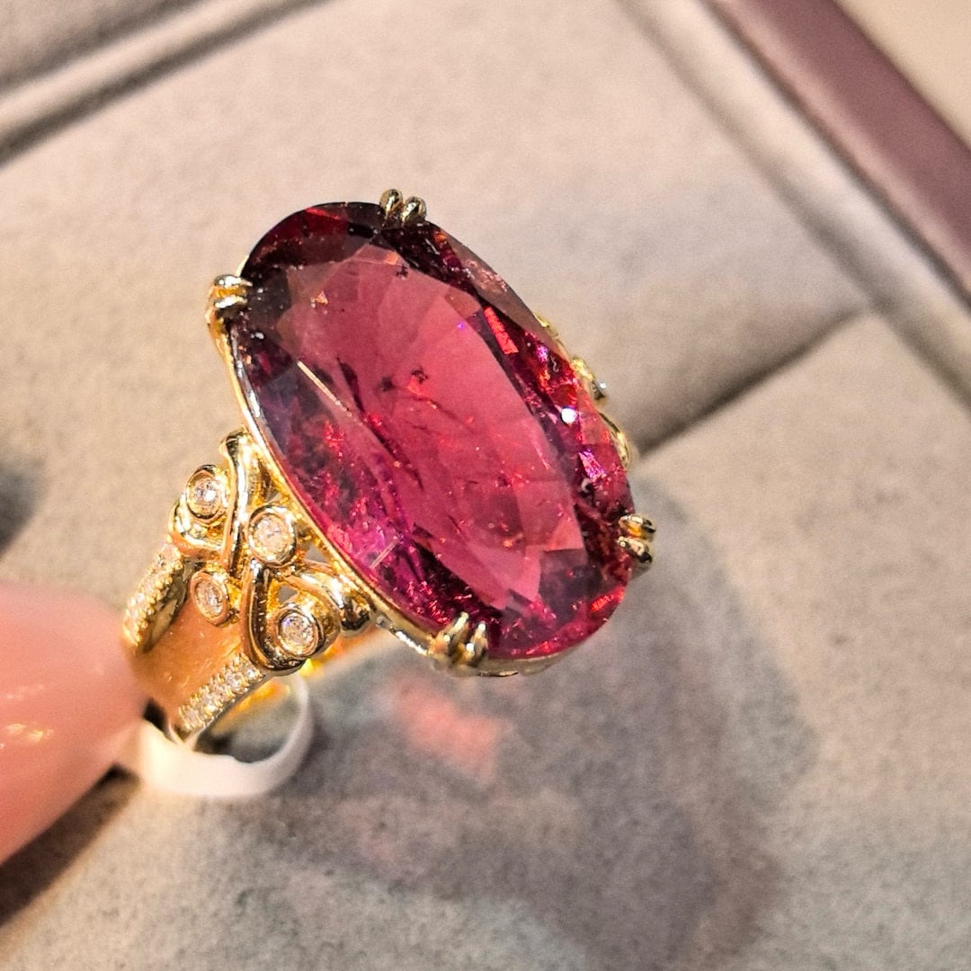 14k Gold 8.17 Ctw Natural Tourmaline & Diamond Ring - 6