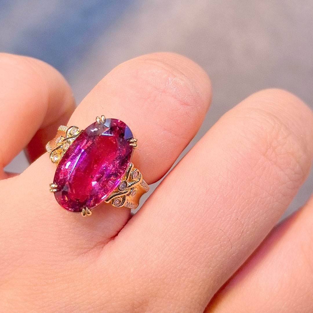 14k Gold 8.17 Ctw Natural Tourmaline & Diamond Ring - 7