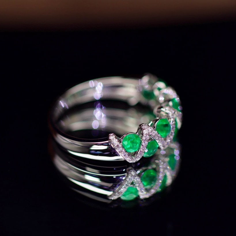 14k Gold 1.11 Ctw Vivid Green Natural Emerald & Diamond Ring - 6