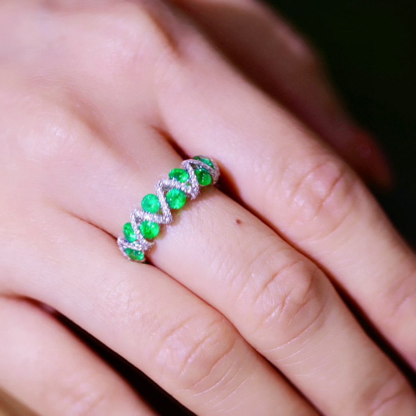 14k Gold 1.11 Ctw Vivid Green Natural Emerald & Diamond Ring - 8