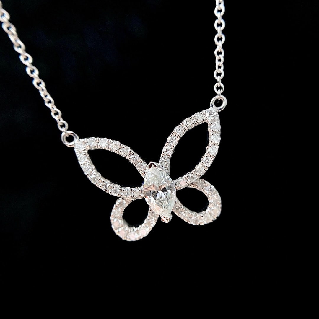 14k Gold 0.28 Ct Natural H Diamond Necklace - 2