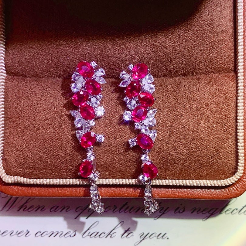 14k Gold 4.31 Ctw Natural Ruby & Sapphire Earrings - 3