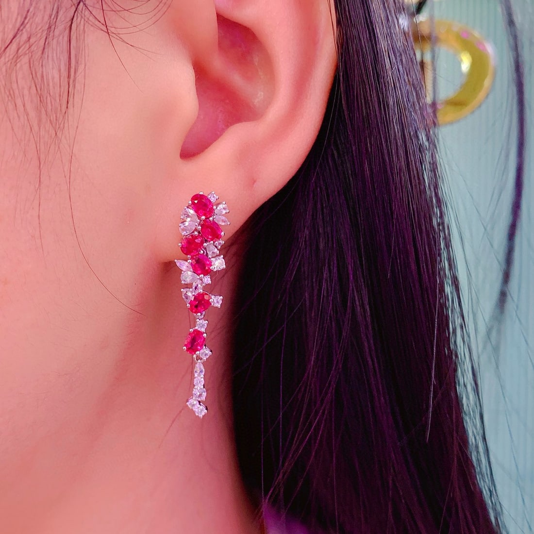 14k Gold 4.31 Ctw Natural Ruby & Sapphire Earrings - 4