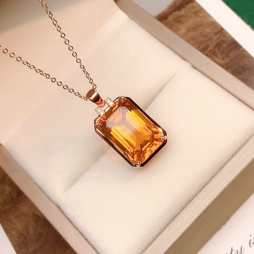 14k Gold 7.81 Ctw Natural Citrine & Diamond Pendant( Without Chain ) - 2