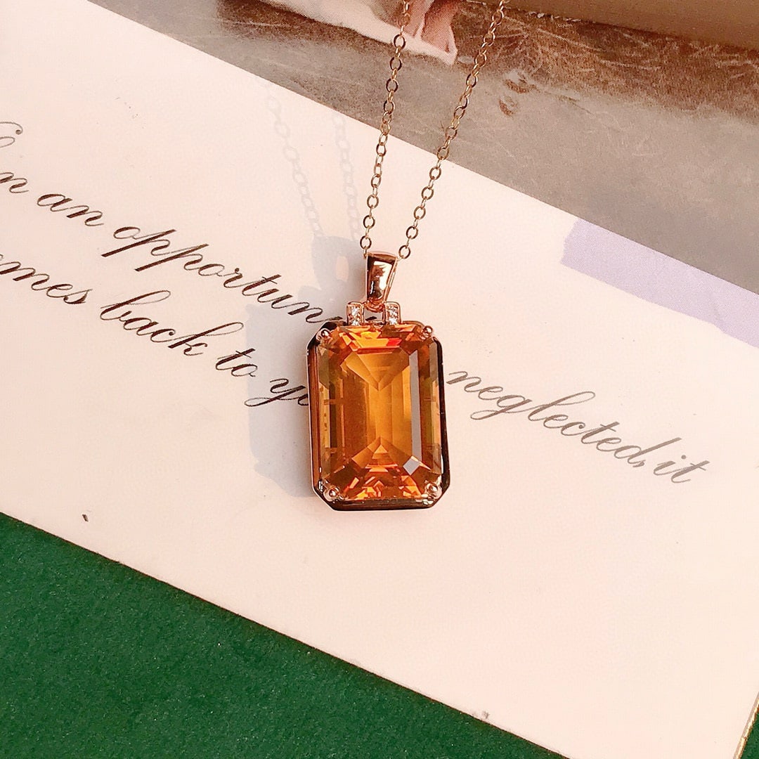 14k Gold 7.81 Ctw Natural Citrine & Diamond Pendant( Without Chain ) - 4