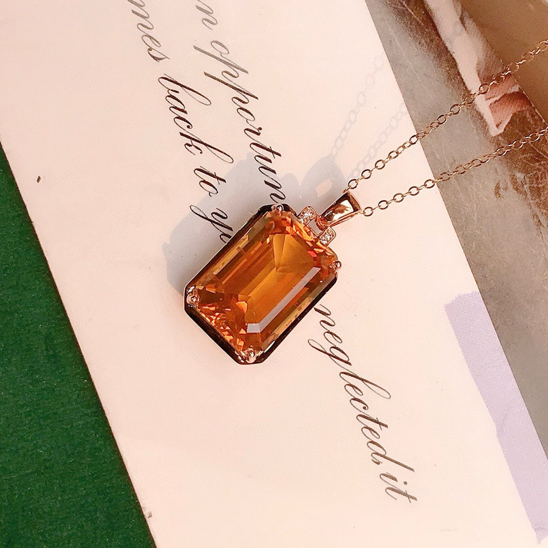14k Gold 7.81 Ctw Natural Citrine & Diamond Pendant( Without Chain ) - 5