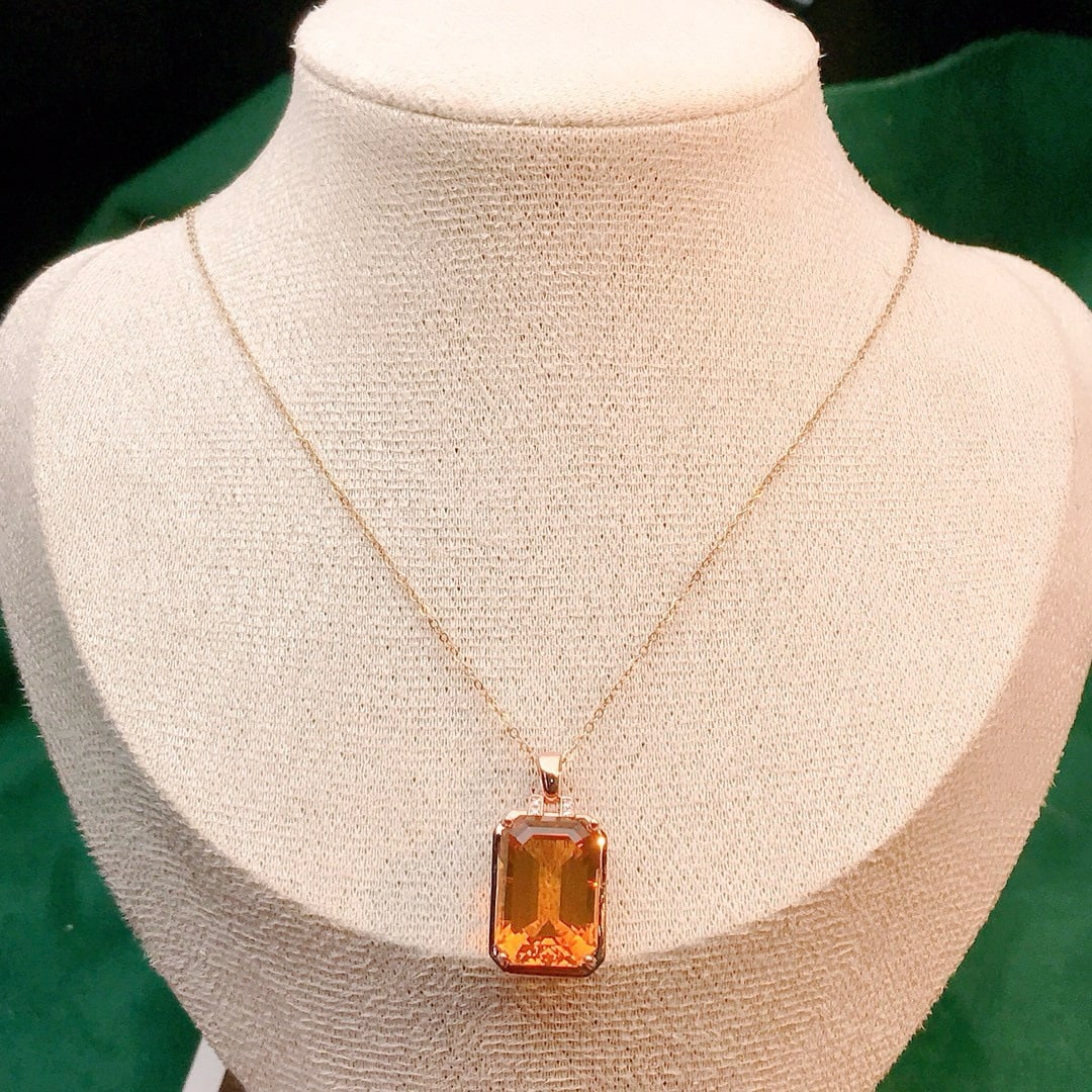 14k Gold 7.81 Ctw Natural Citrine & Diamond Pendant( Without Chain ) - 6