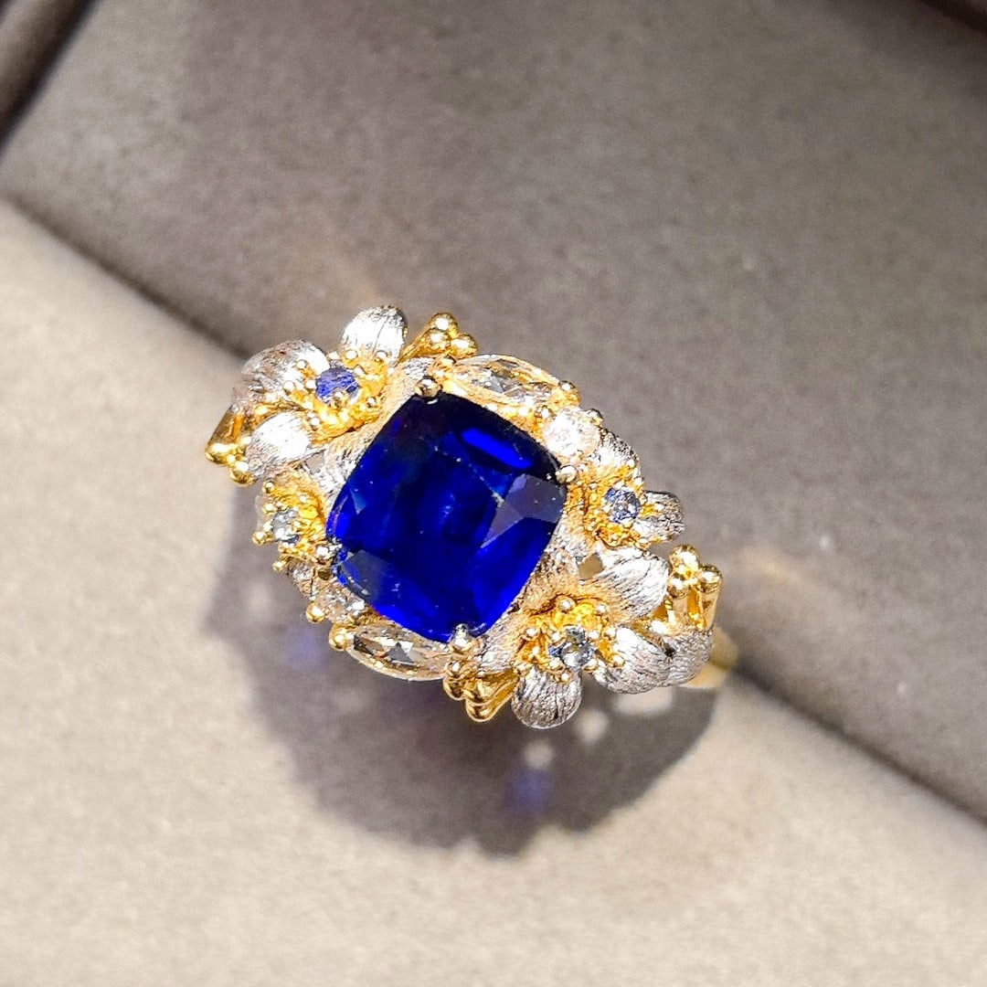 14k Gold 1.50 Ct Natural Sapphire & Diamond Ring - 2