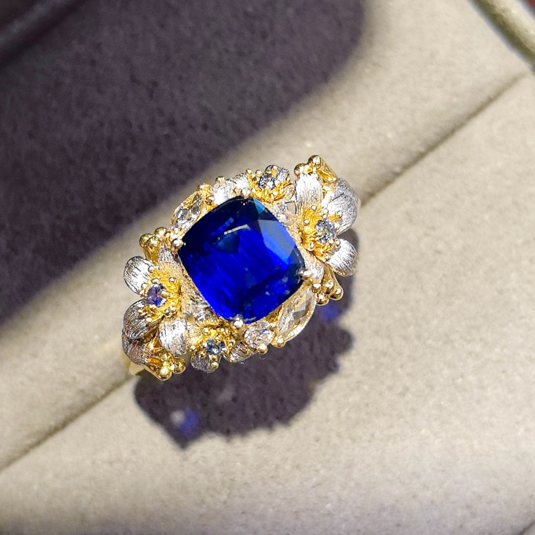 14k Gold 1.50 Ct Natural Sapphire & Diamond Ring - 3