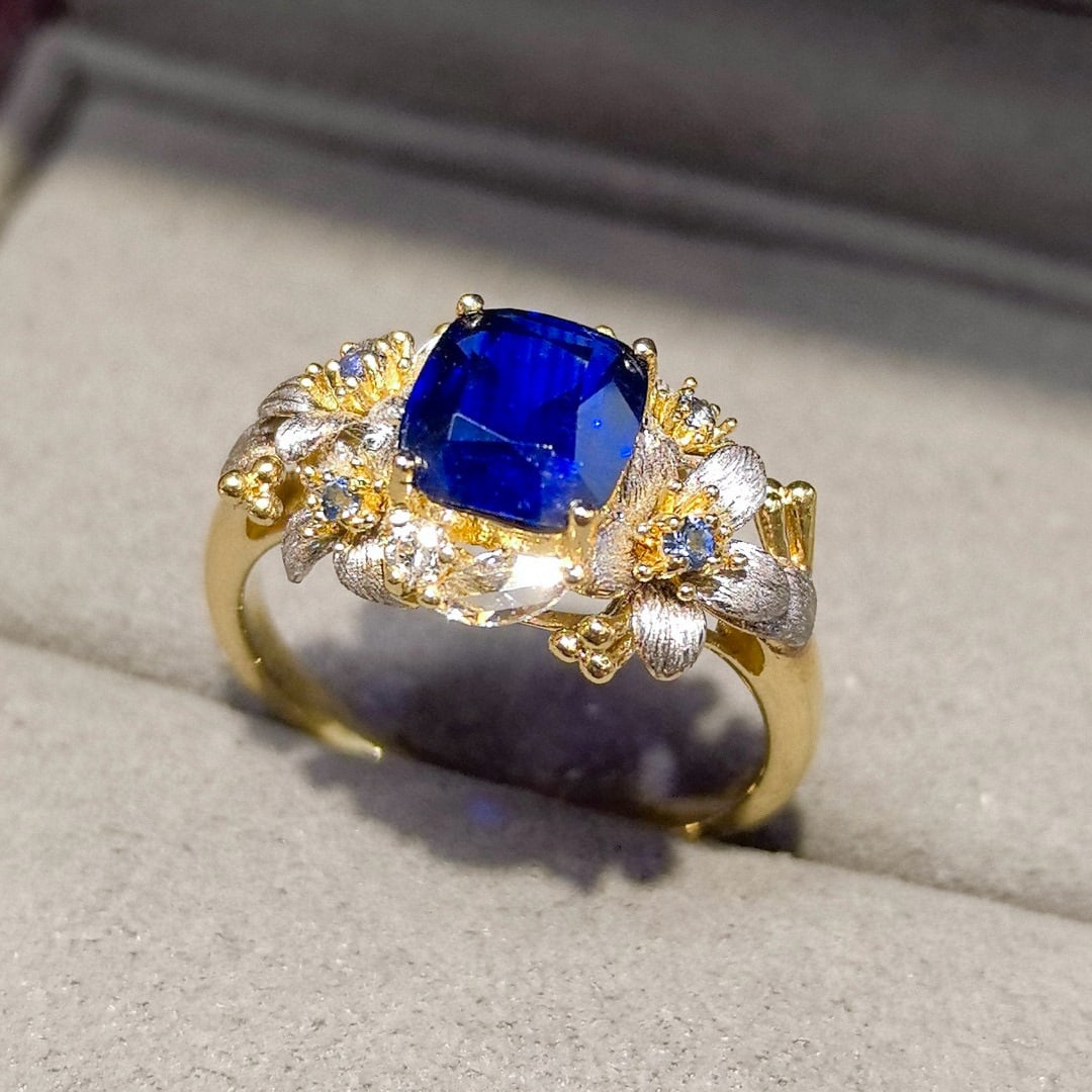 14k Gold 1.50 Ct Natural Sapphire & Diamond Ring - 4