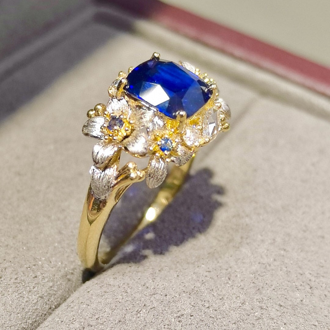 14k Gold 1.50 Ct Natural Sapphire & Diamond Ring - 5